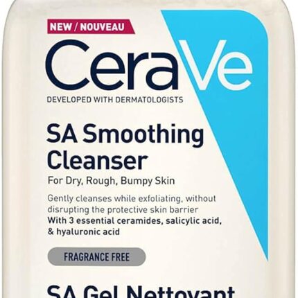 ژل شستشوی صورت و بدن CeraVe SA Smoothing Cleanser حجم 236 میل – لایه-بردار ملایم با اسید سالیسیلیک، سرامید و هیالورونیک‌اسید