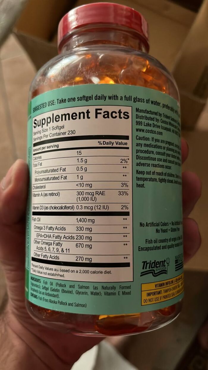 روغن ماهی آلاسکا وحشی کرکلند 1400 میلی‌گرم – 230 عدد | امگا 3 خالص و فوق‌قوی ساخت آمریکا